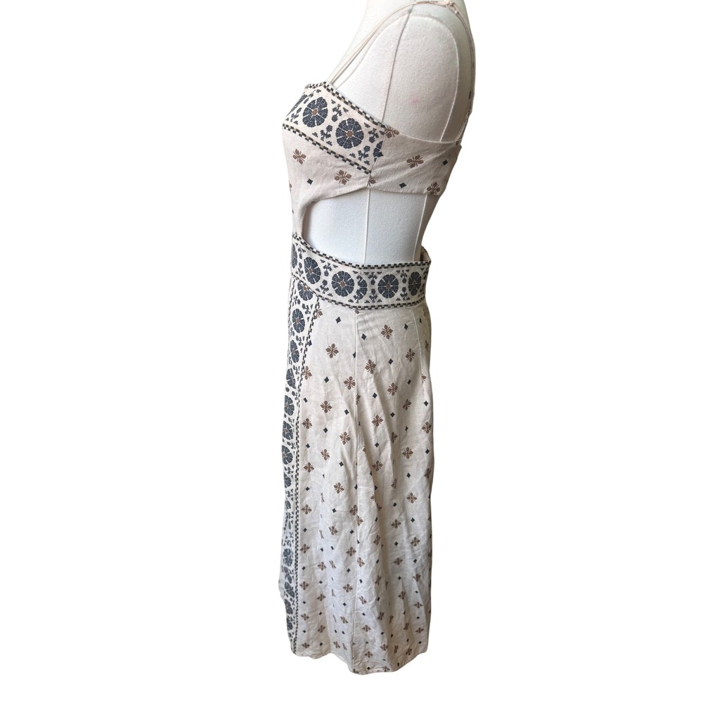 Zara Midi Linen Embroidered Summer Boho Cut Out Dress S Euro Vacation Resort - Picture 7 of 12